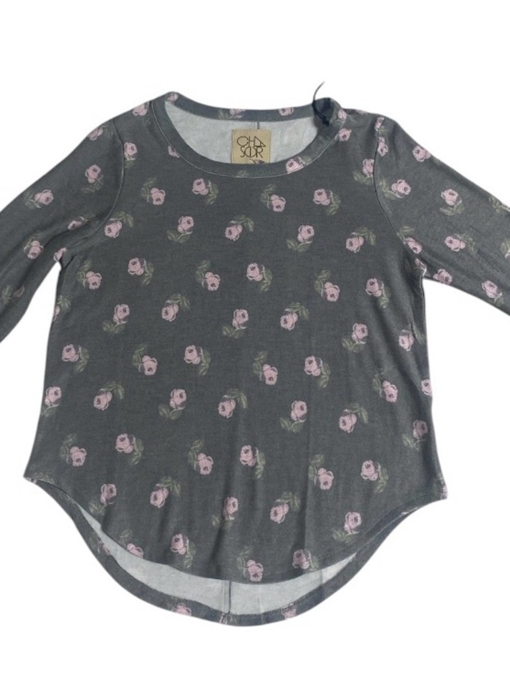 Chaser Gray Long Sleeve Top with Pink Floral Print